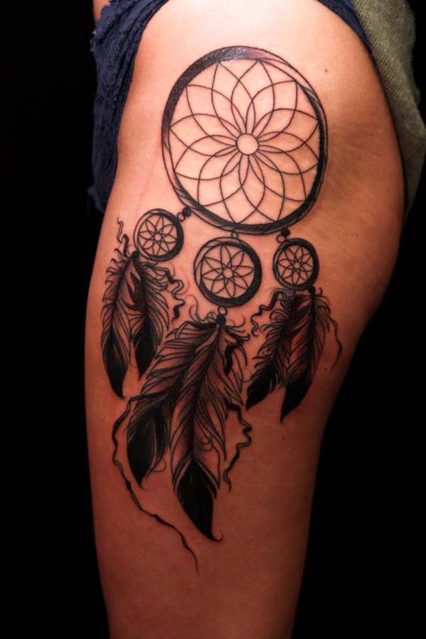 Nice Dreamcatcher Tattoo On Side Leg #trendypins