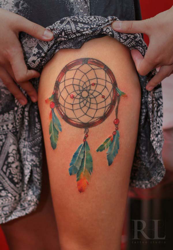 Nice Thigh Dream Catcher Tattoo #trendypins