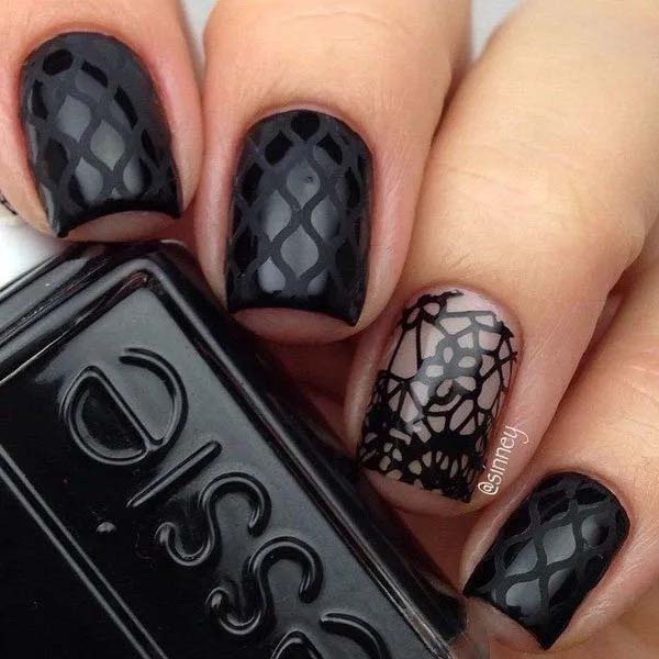27. Patterned Black Nail Design #blacknails #beauty #trendypins
