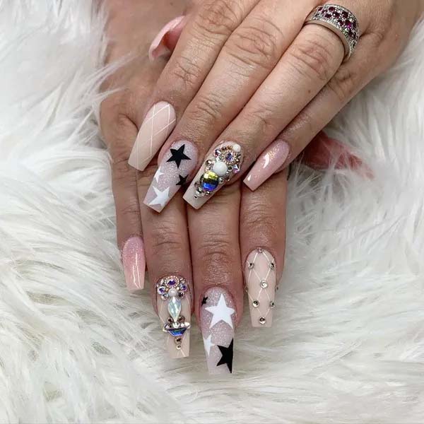 26. Pink Acrylic Nails With Gems Ornaments #acrylicnails #beauty #trendypins