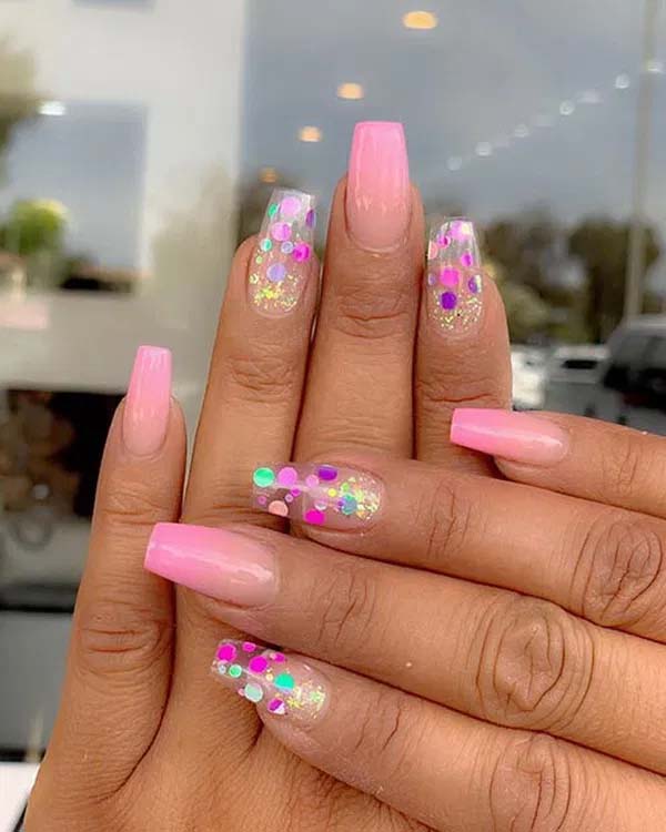 28. Pink Nails With Clear Tips And Different Shapes #acrylicnails #beauty #trendypins