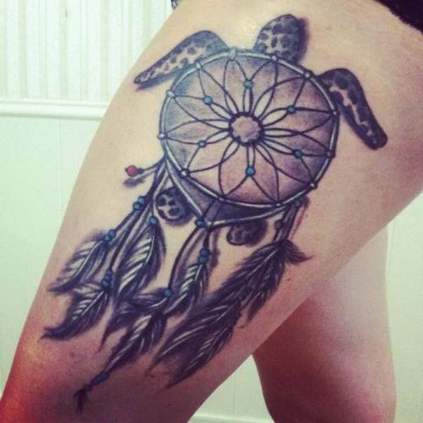 78 Graceful Dreamcatcher Tattoos On Thigh  Tattoo Designs  TattoosBagcom