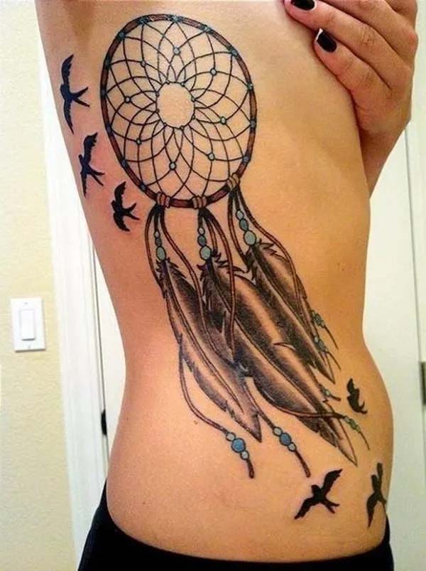 Bird, Feather Dreamcatcher Tattoo Design #tattoo #dreamcatcher #trendypins