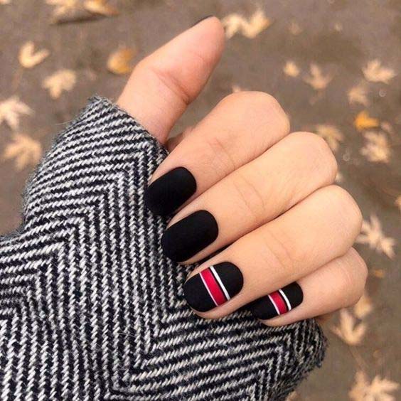 14. Black Matte Nail Background With Red Tapes #blacknails #beauty #trendypins