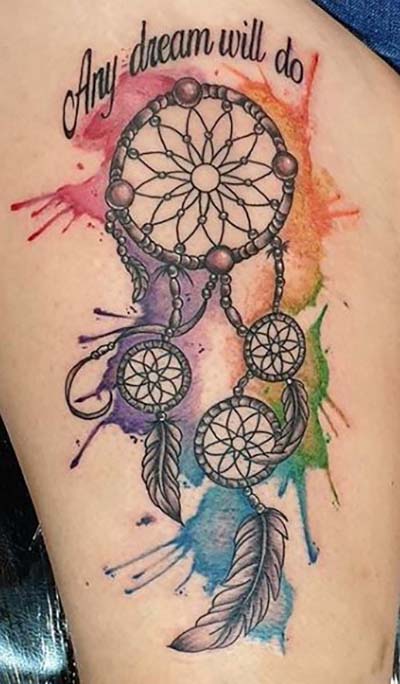 Colorful Thigh Dream Catcher Tattoo #trendypins