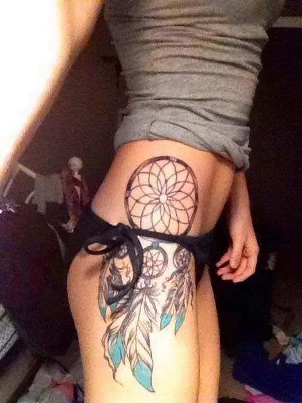 Cool Dreamcatcher Tattoo on the Thigh #tattoo #dreamcatcher #trendypins