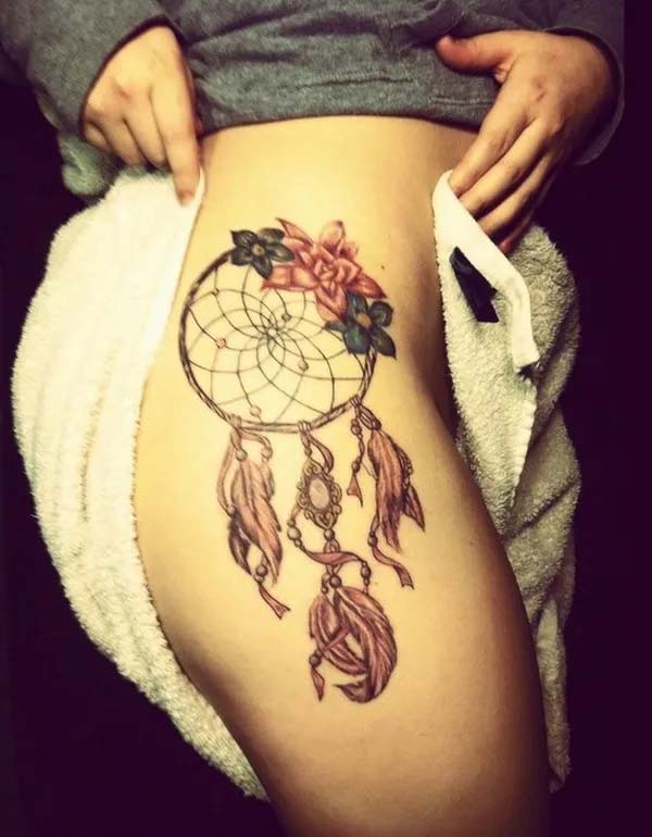 Cute Thigh Dream Catcher Tattoo Design #tattoo #dreamcatcher #trendypins