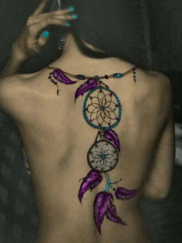 Purple Feather Dream Catcher Tattoo Design #tattoo #dreamcatcher #trendypins