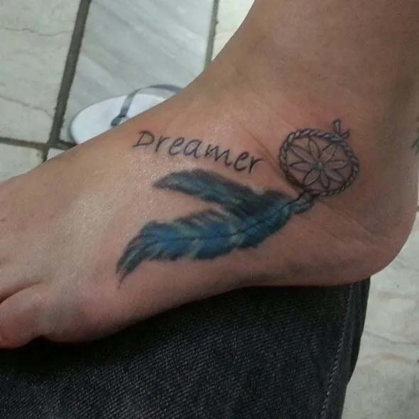 small dreamcatcher tattoo design on ankle