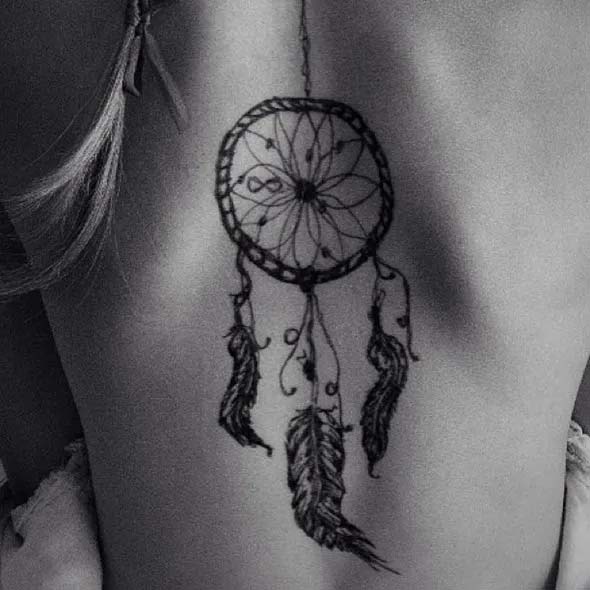 small dreamcatcher tattoo design on back