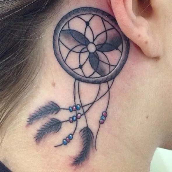 small dreamcatcher tattoo ideas behind ear