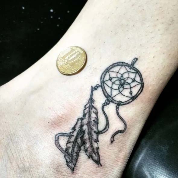 small dreamcatcher tattoo ideas on ankle