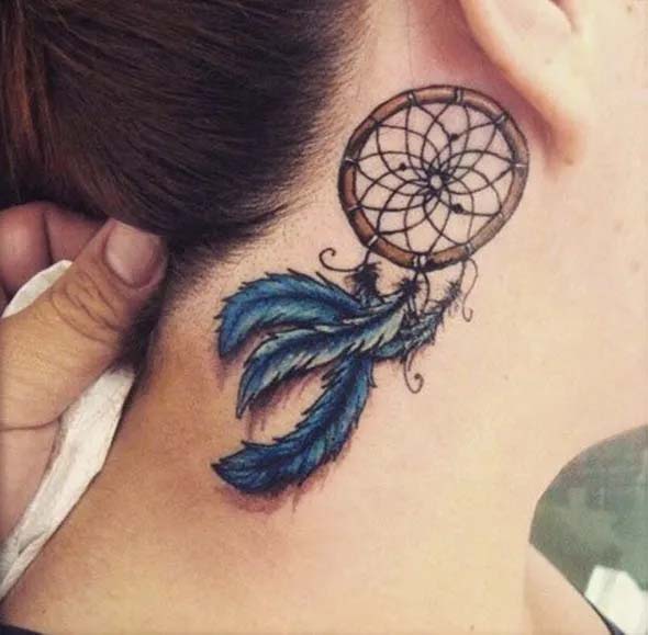 small tattoo behind ear dreamcatcher