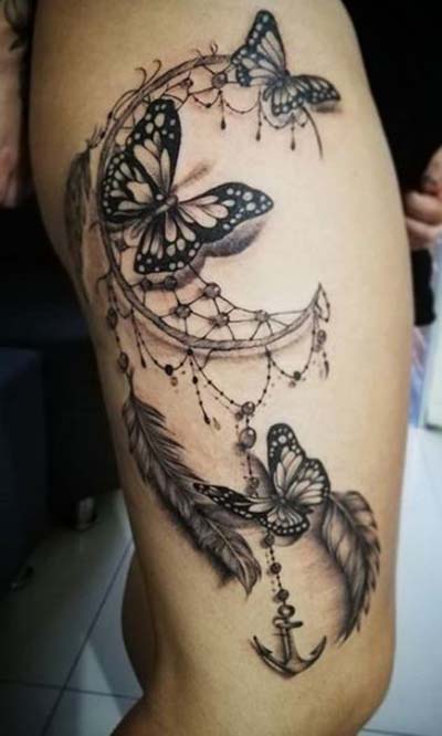 Thigh Dream Catcher Tattoo With Butterfly #trendypins