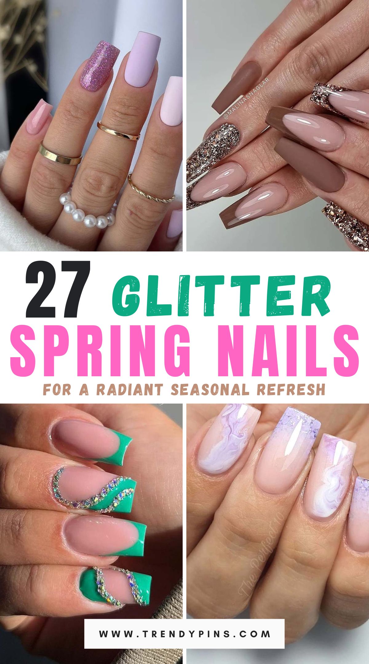 Discover 27 glittery spring nail designs that'll make your manicure sparkle. Perfect for anyone looking to shine this season.