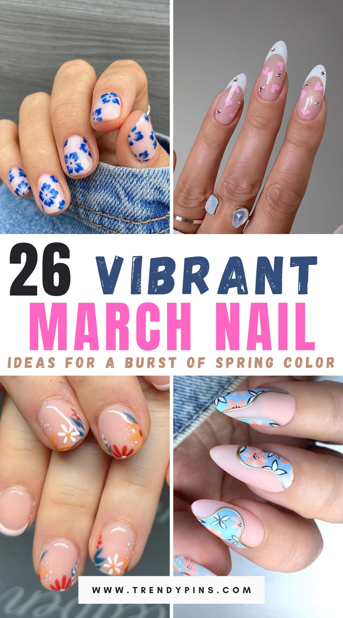 Welcome spring with style using these 26 best March nail designs. From fresh florals to pastel hues, explore a range of trendy and chic nail art ideas that capture the essence of the season and elevate your springtime look.
