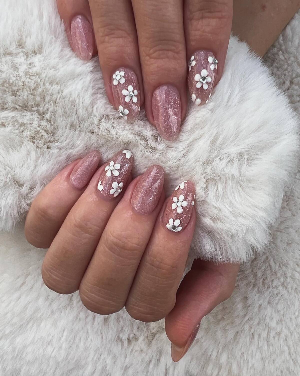 17. Shimmery Neutrals with Floral Embellishments
