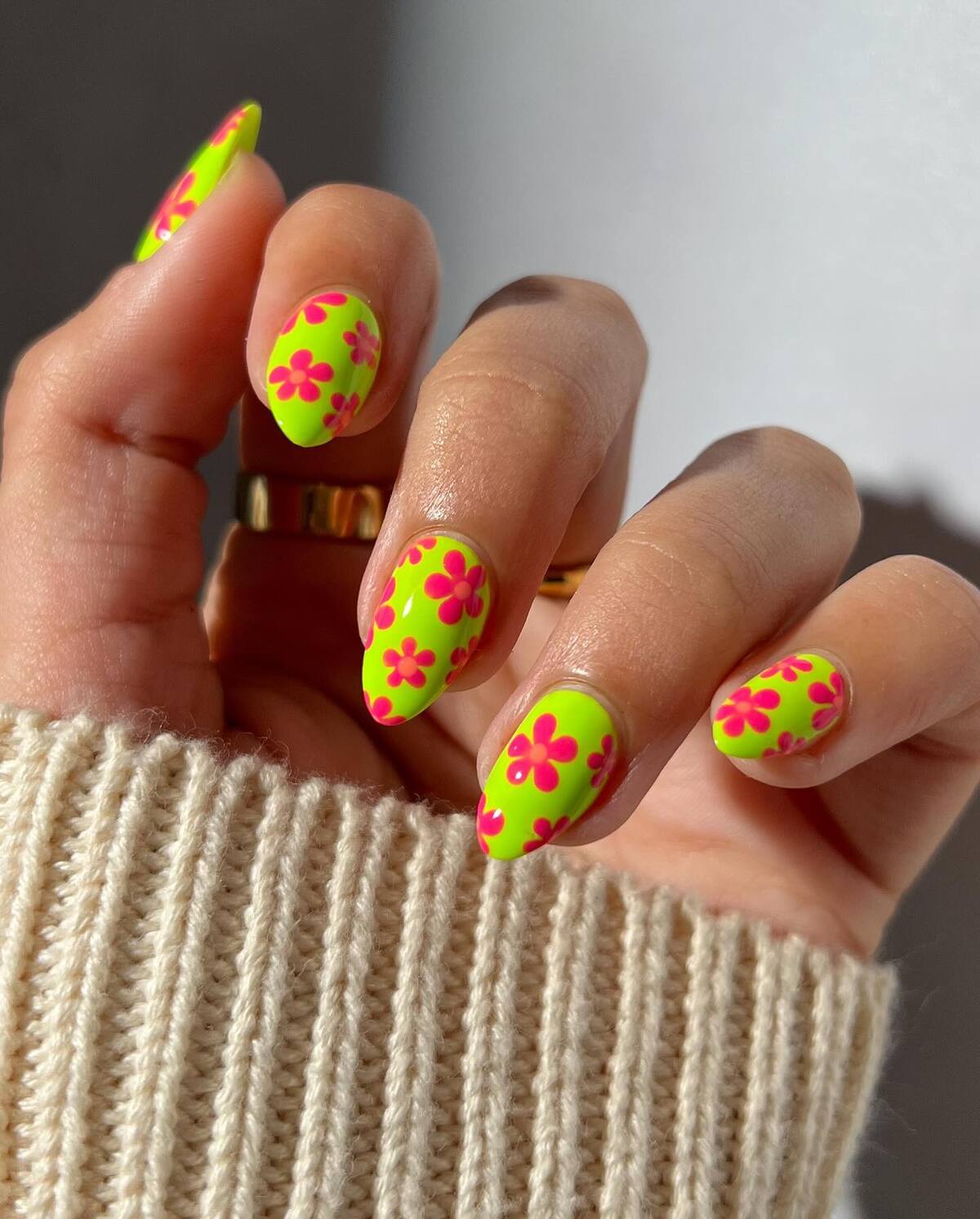 25. Neon Lime Green with Hot Pink Florals