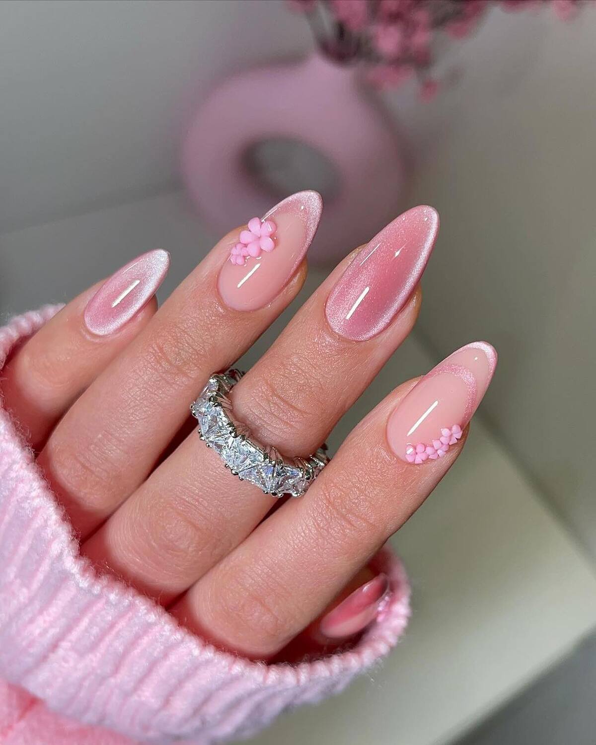 6. Blush Gradient with 3D Floral Accents