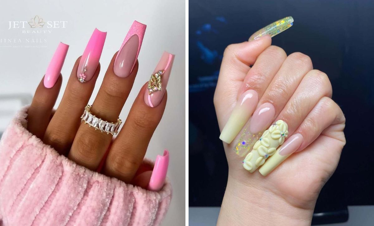 25 Elegant French Tip Coffin Nails In Pastel Yellow And Pink For Spring