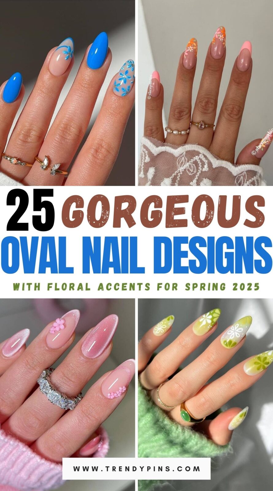 Gorgeous Oval Nails With Floral Accents Perfect For Spring