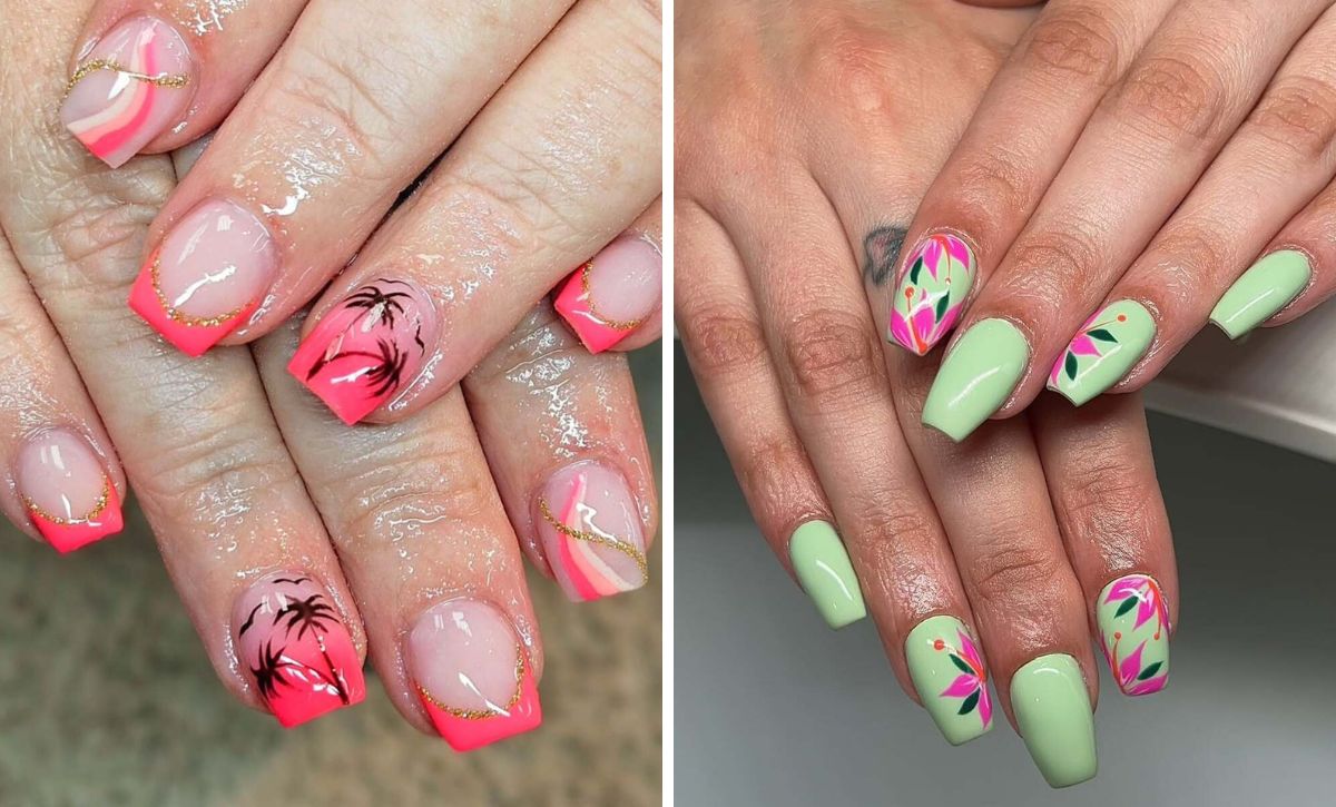 25 Tropical Coffin Nails In Coral And Mint To Get You Ready For Summer