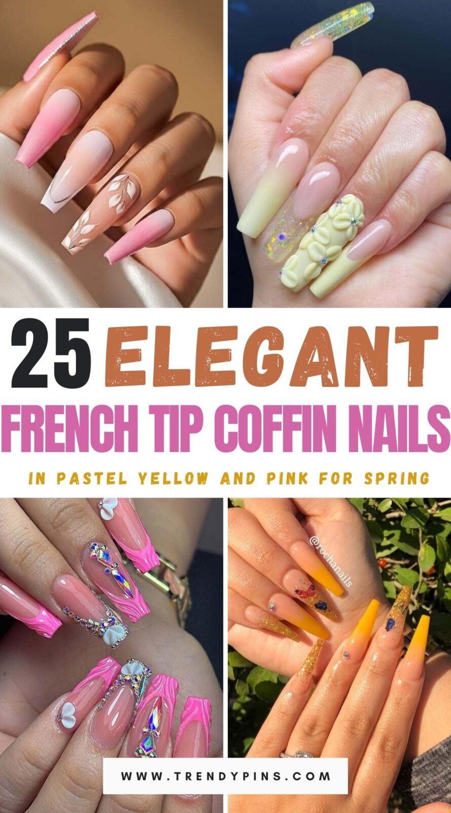 Elegant French Tip Coffin Nails In Pastel Yellow And Pink