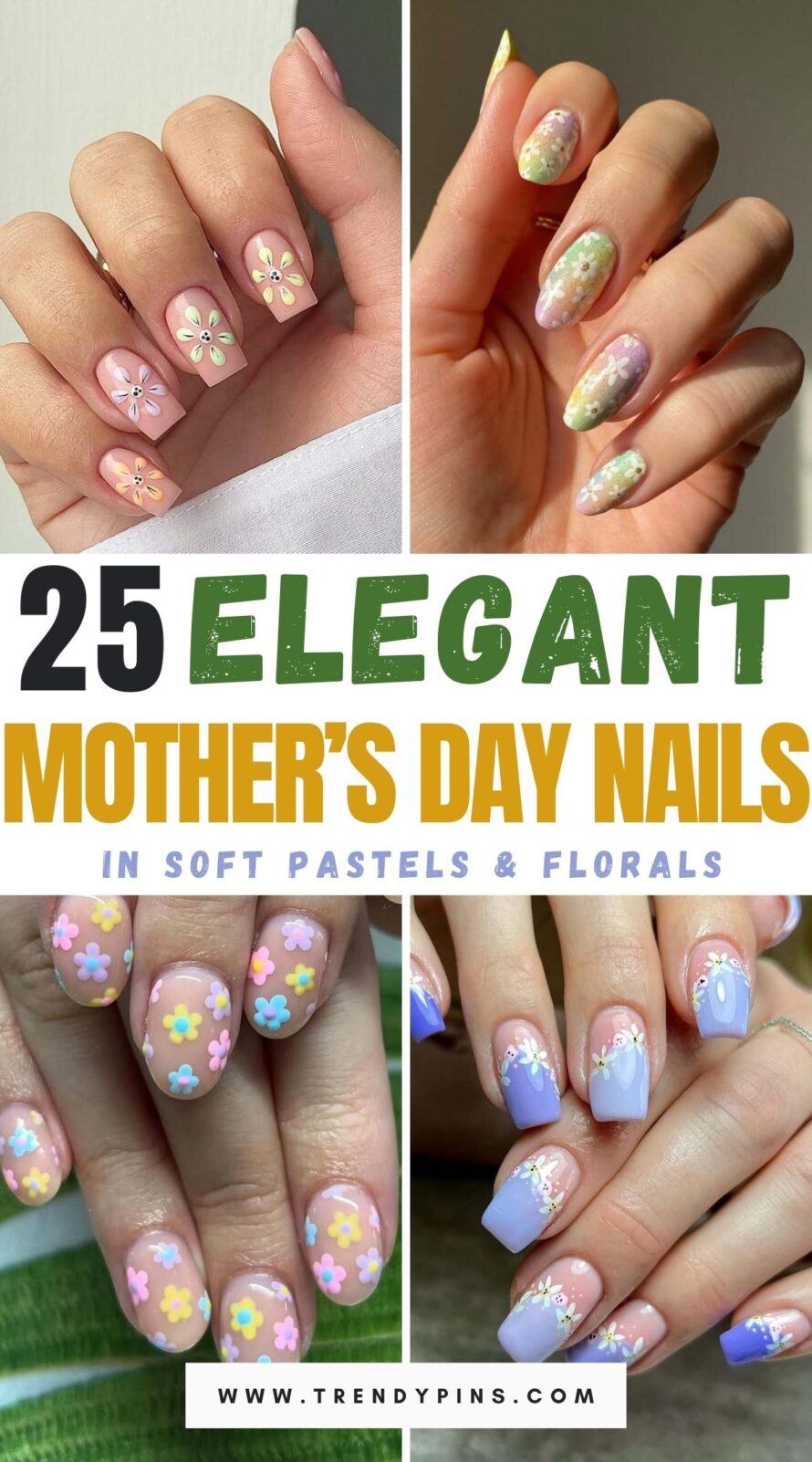 Elegant Mothers Day Nails In Soft Pastels With Floral Accents