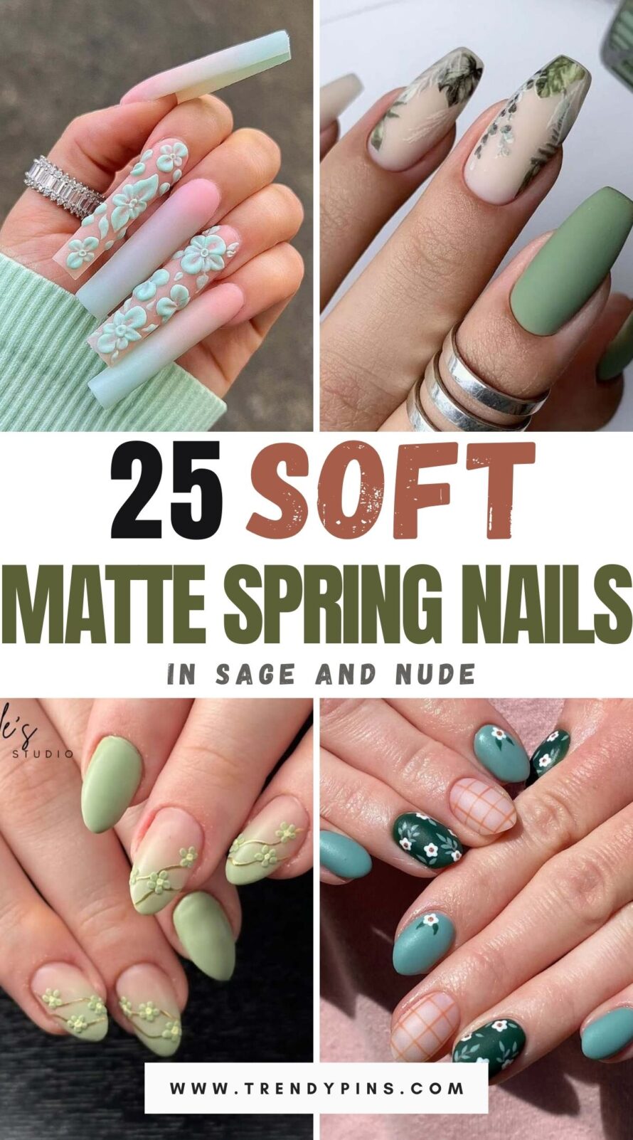 Soft Matte Spring Nails In Sage Green And Nude