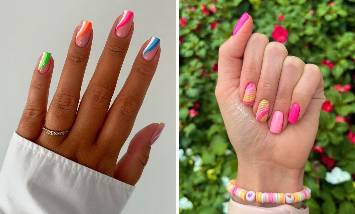 26 Creative Squoval Nails With Neon Swirls For A Bold Summer Manicure