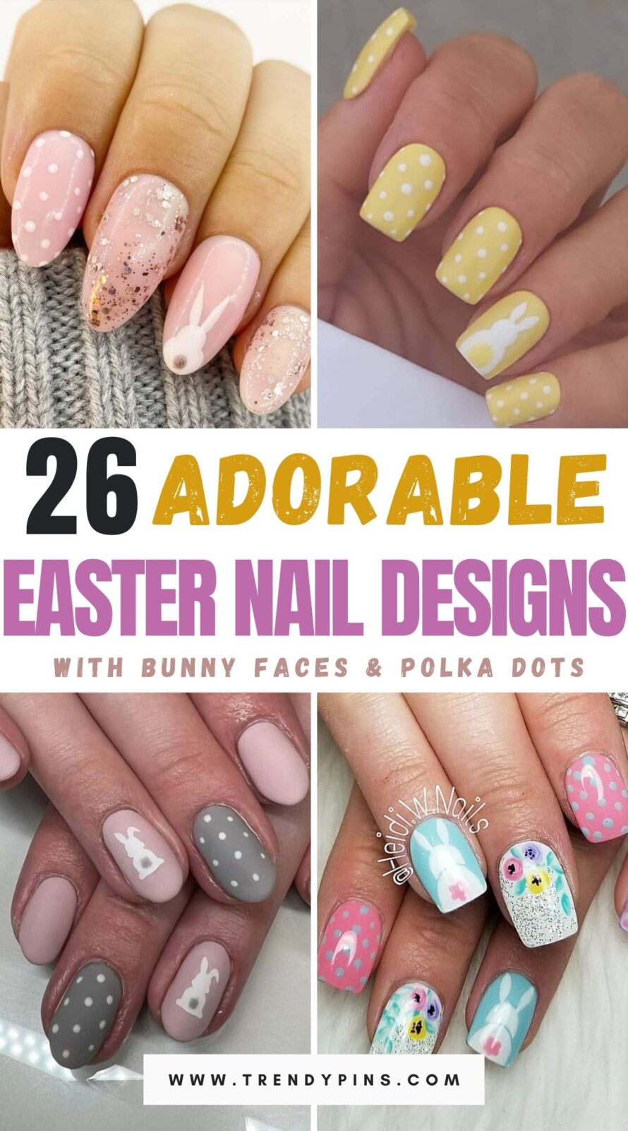 Easter Nails With Bunny Faces And Polka Dots