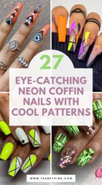 27 Bright And Fun Coffin Nails With Neon And Geometric Patterns For Summer 3