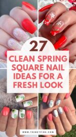 27 Fresh Spring Square Nails In Light Coral And White For A Clean Look 3