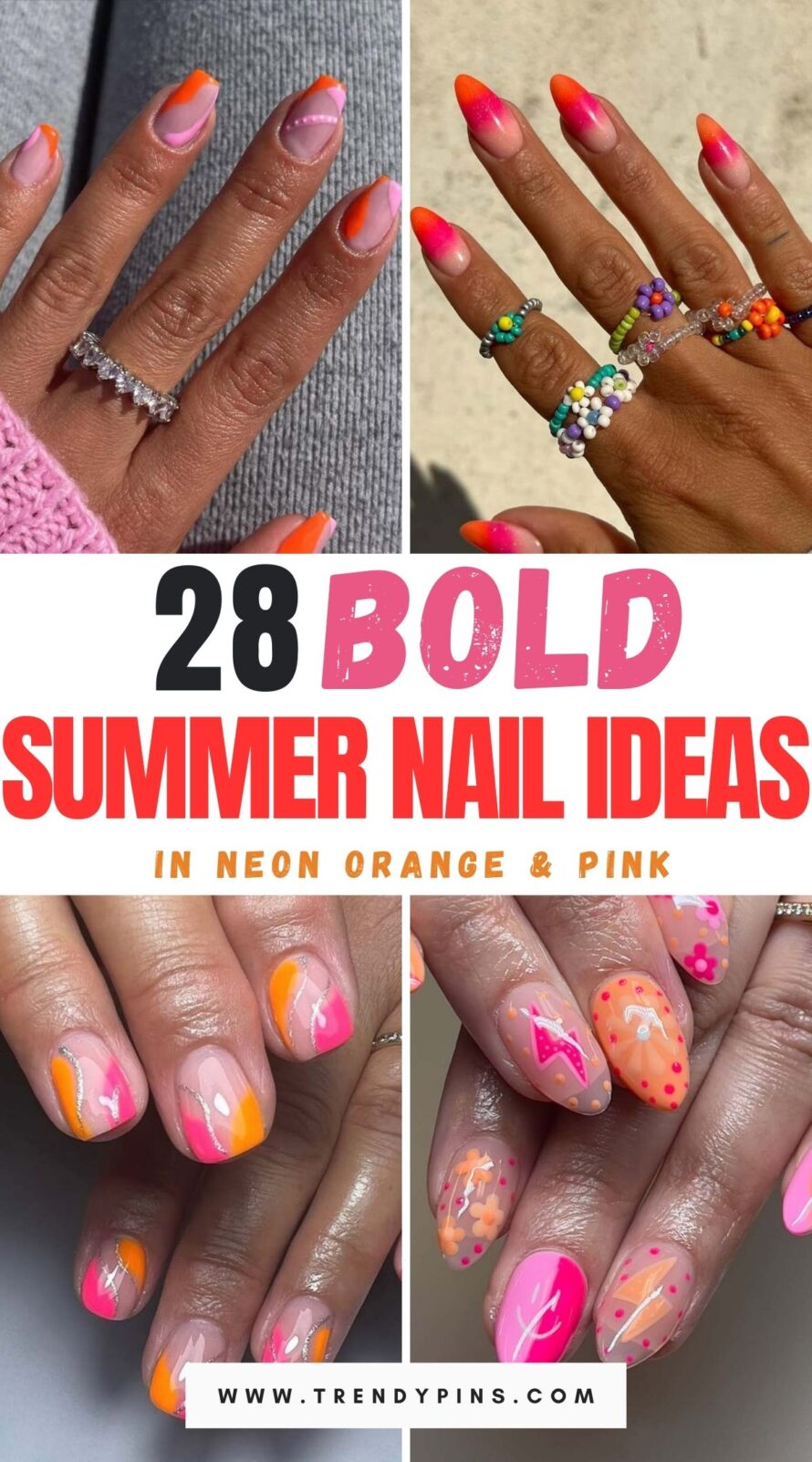 Bold Summer Nail Ideas In Neon Orange And Pink