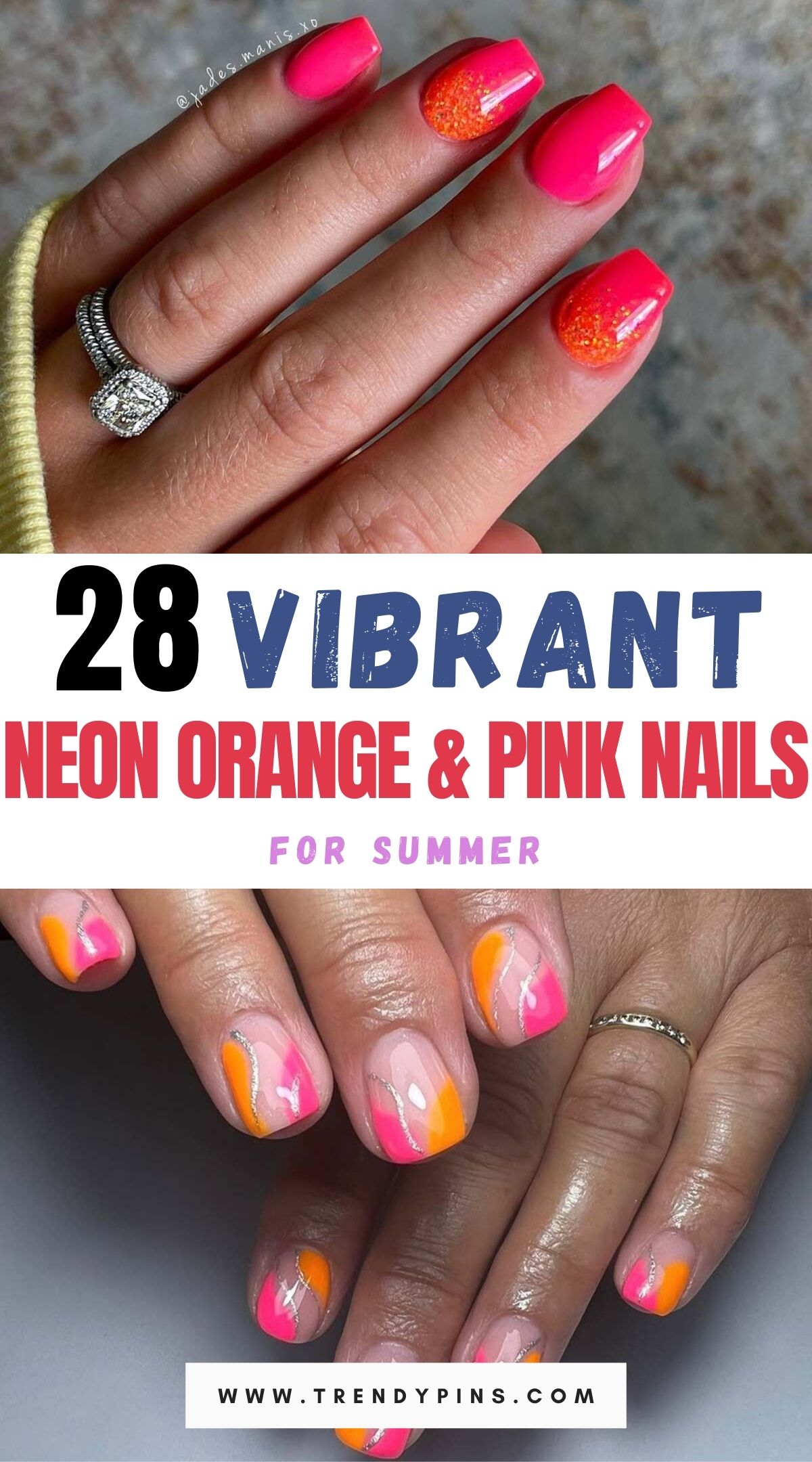 28 Bold Summer Nail Ideas in Neon Orange and Pink for a Vibrant Look