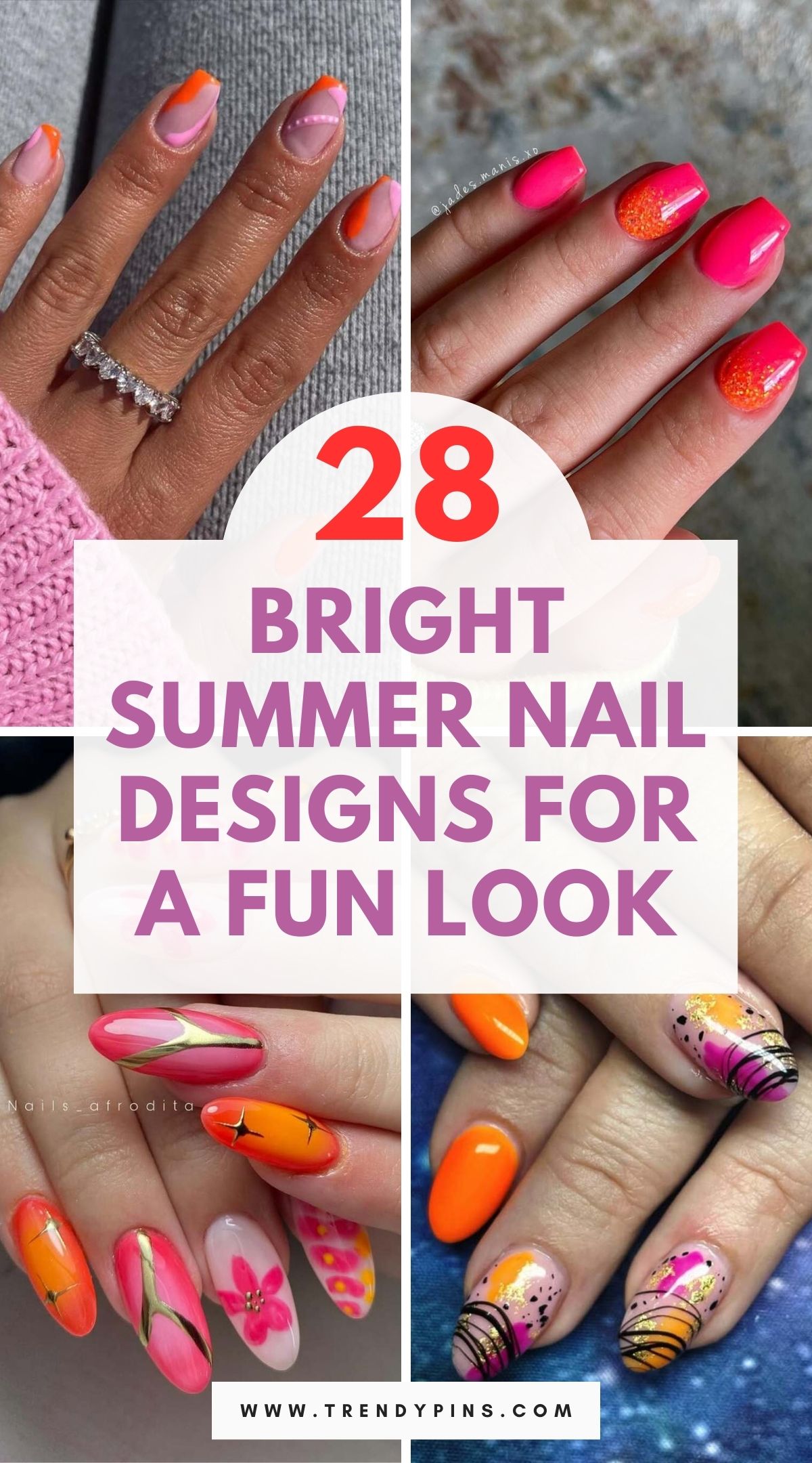 28 Bold Summer Nail Ideas in Neon Orange and Pink for a Vibrant Look