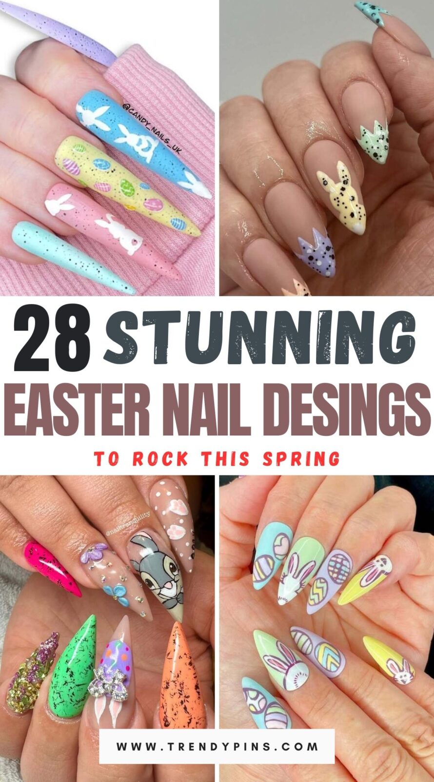 Easter Themed Stiletto Nails With Bunny And Egg Art