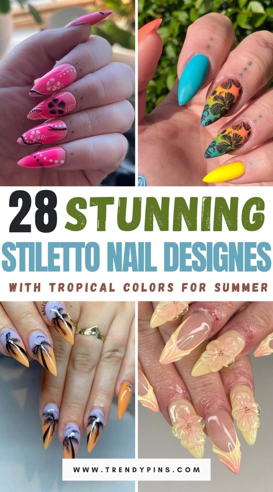 Stunning Stiletto Nails With Tropical Colors