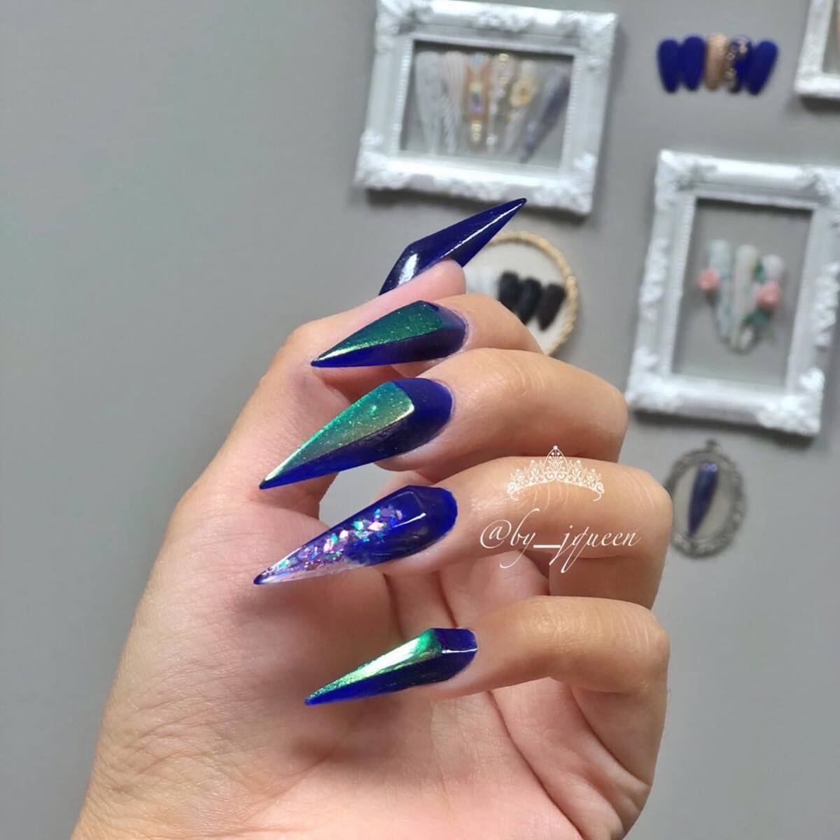 10. Midnight Blue and Emerald Fantasy Nails