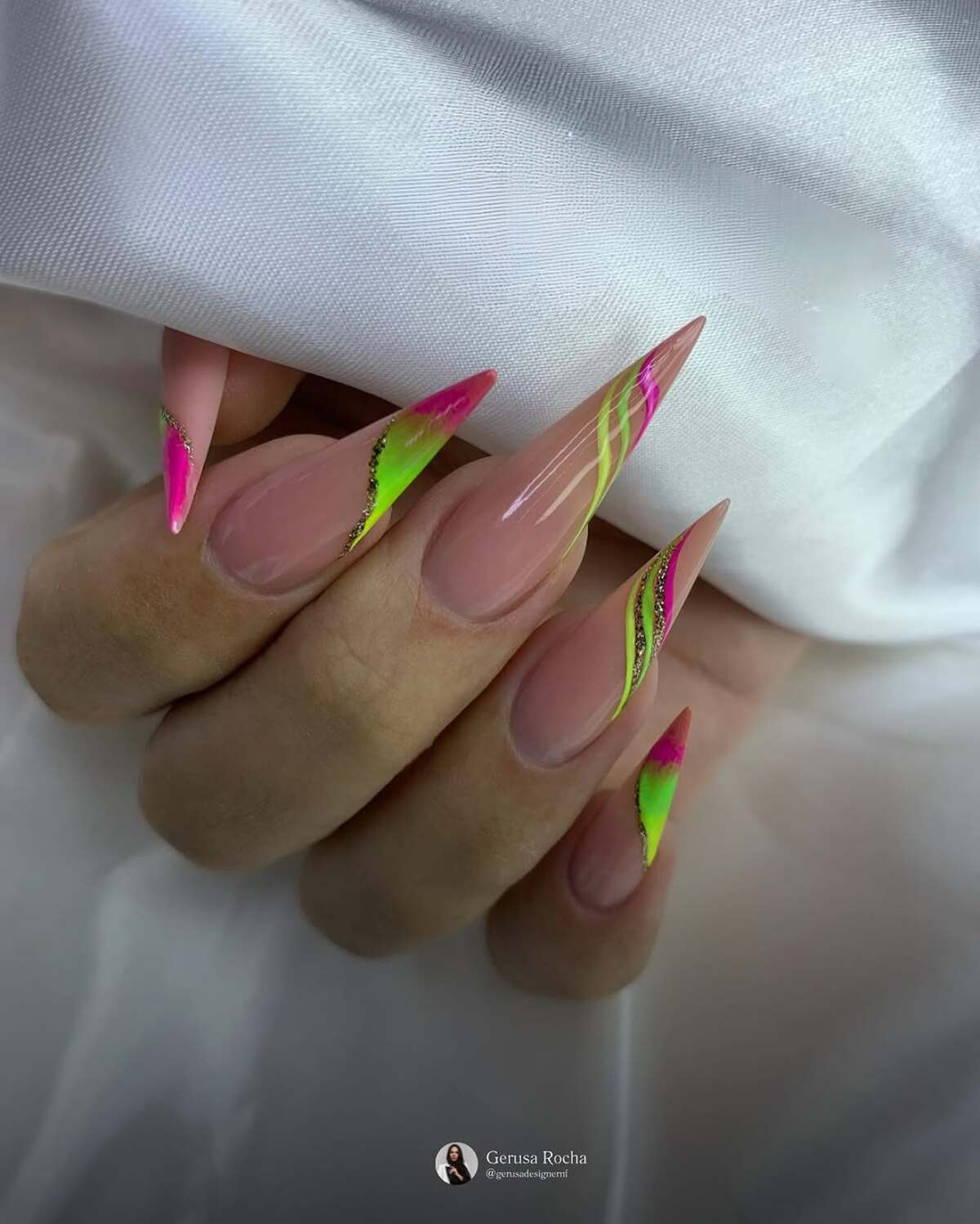11. Neon Abstract Stiletto Tips