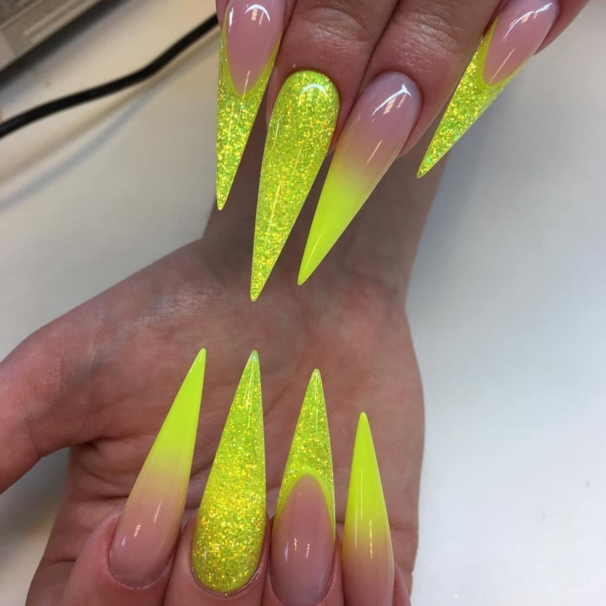 15. Neon Yellow Glitter Stilettos