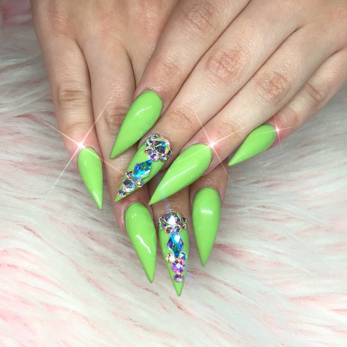 4. Neon Green Stilettos with Dazzling Gems