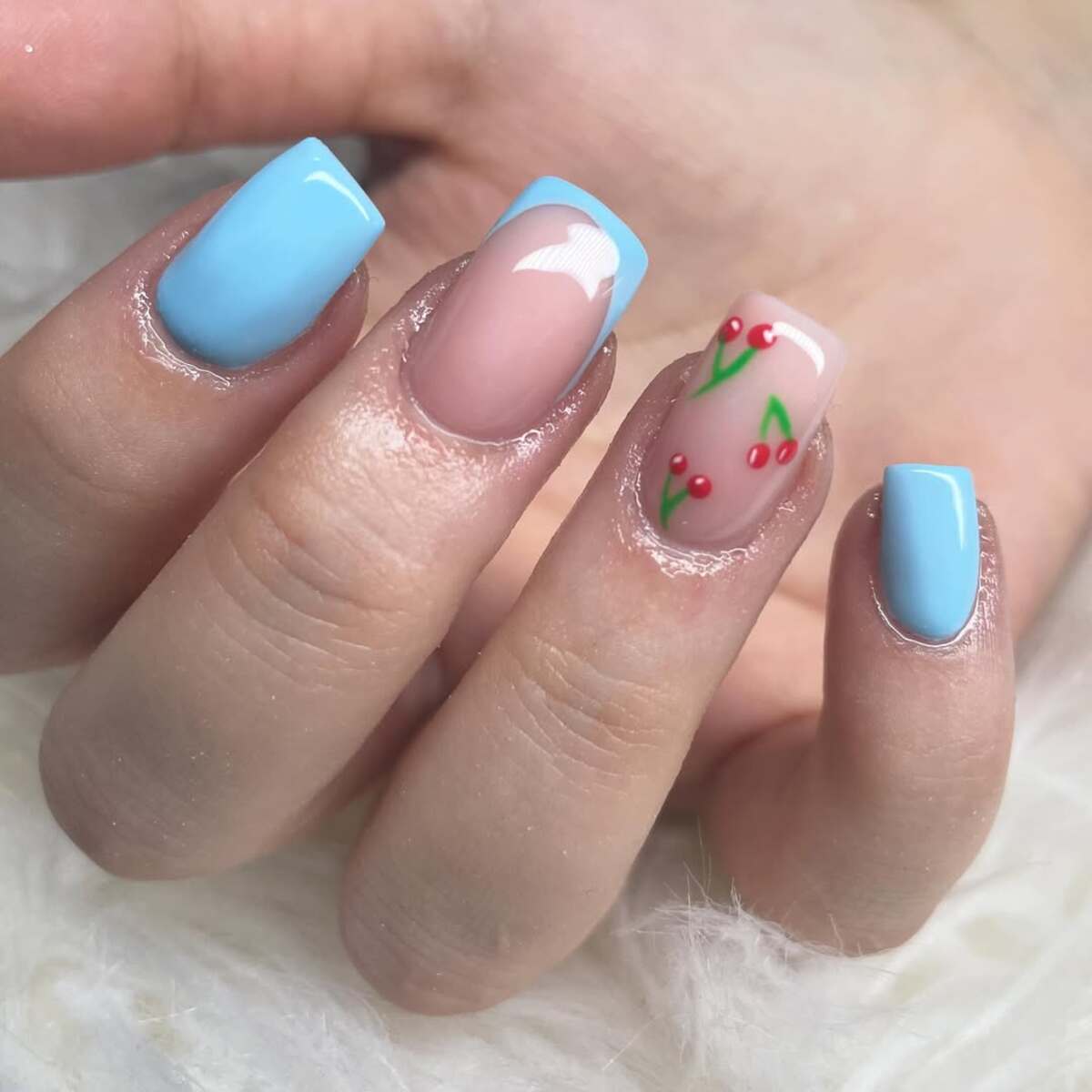 19. Minimalist Cherry French Tips