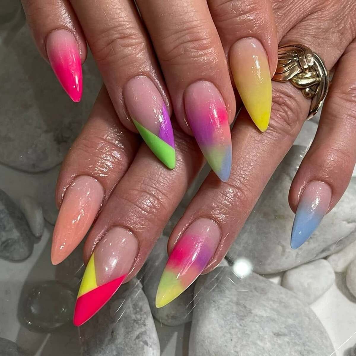 22. Vibrant Ombre and Neon-Tipped Acrylic Nails