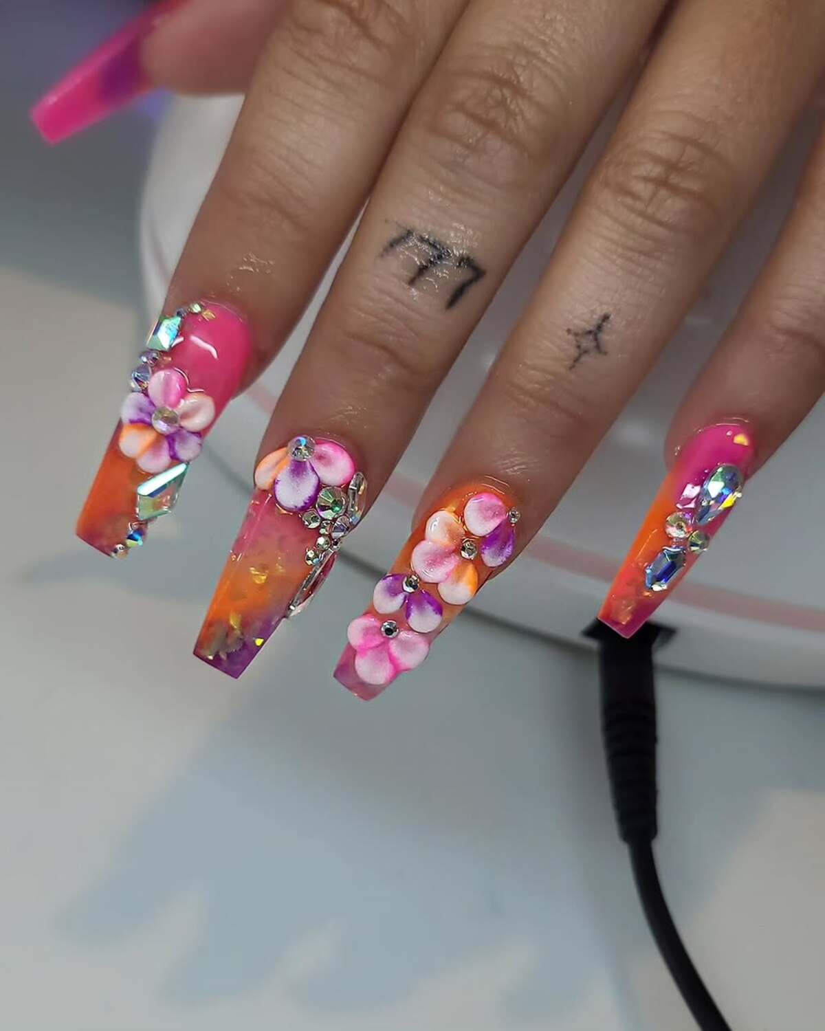 7. 3D Floral Fantasy with Rhinestones