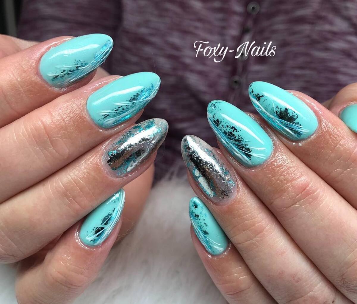 11. Cool Aqua with Silver Foil Drama