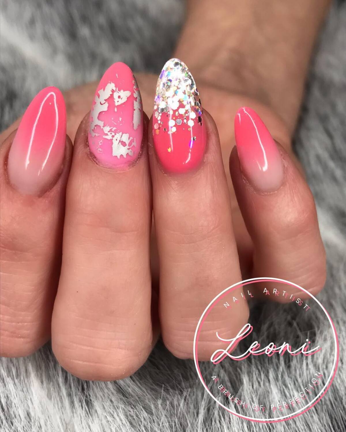 14. Coral Ombre with Glitter Perfection