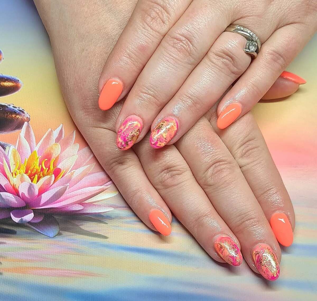 18. Neon Peach and Gold Foil Fusion