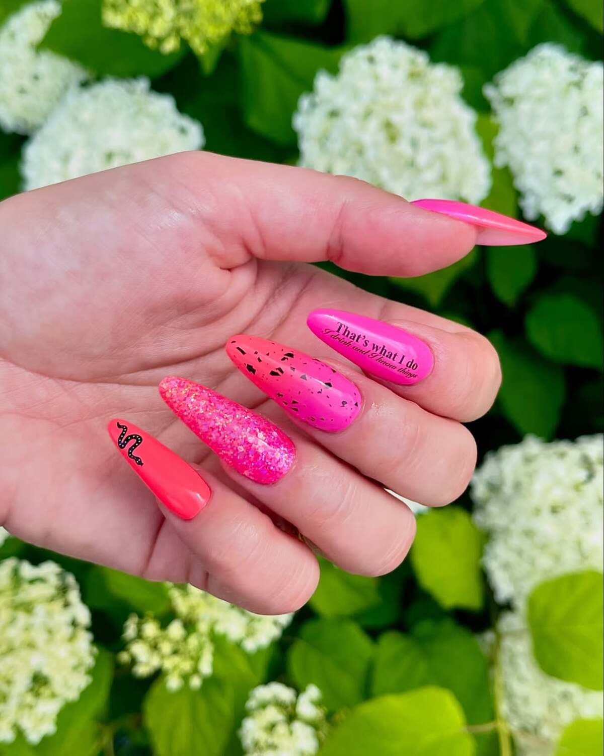 3. ot Pink Attitude: Bold Almond Nails with Glitter, Foil & Graphic Art