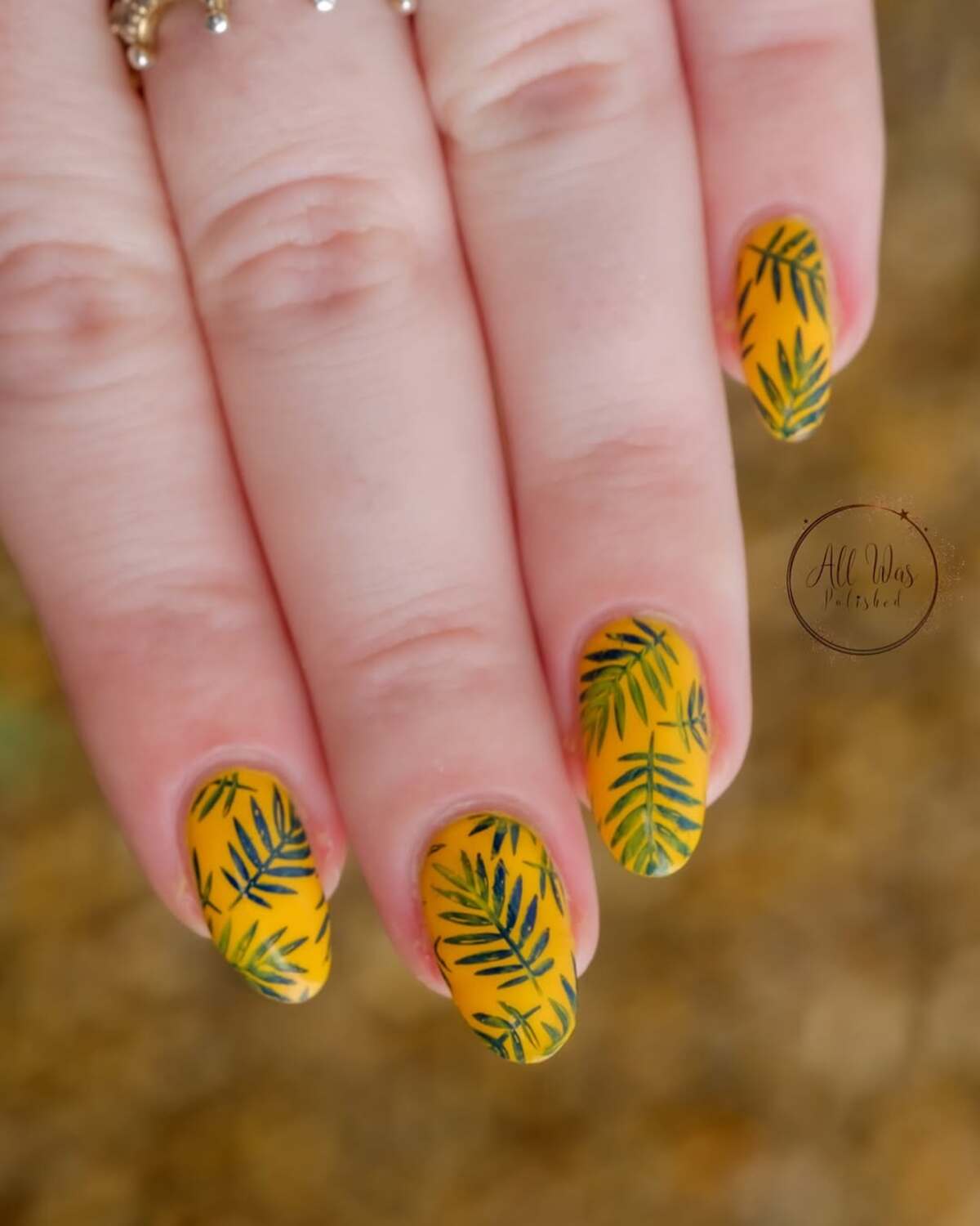 14. Golden Palm Leaves on a Sunset Yellow Base